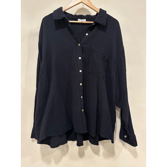 Maurices 3X Black Cotton Gauze Button Down Shirt Relaxed Fit Long Sleeve - Picture 1 of 6